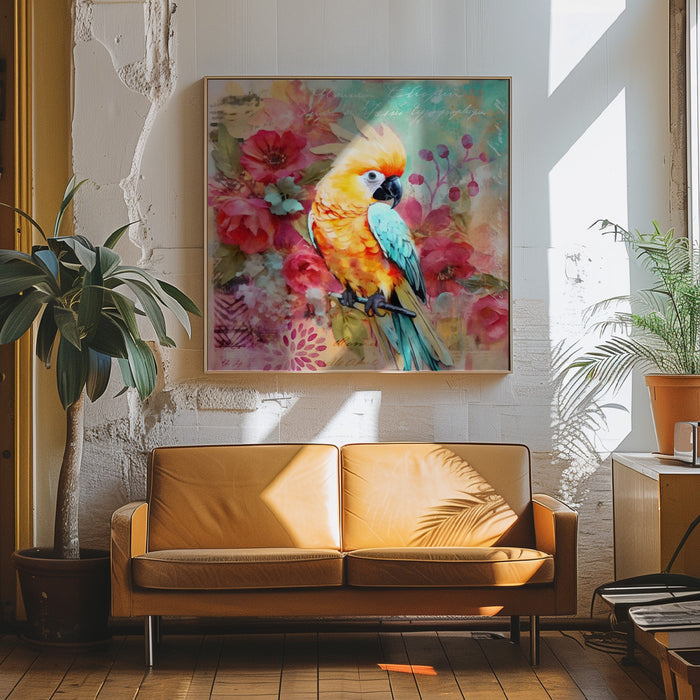 Parrots Tropical Garden Square Canvas Art