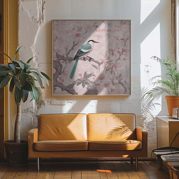 Pastel Pink Springbird Square Canvas Art