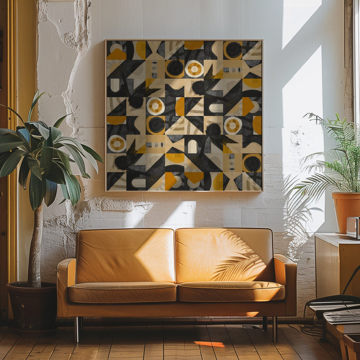 Mid Century Grid Pattern Eight Square Canvas Art Print