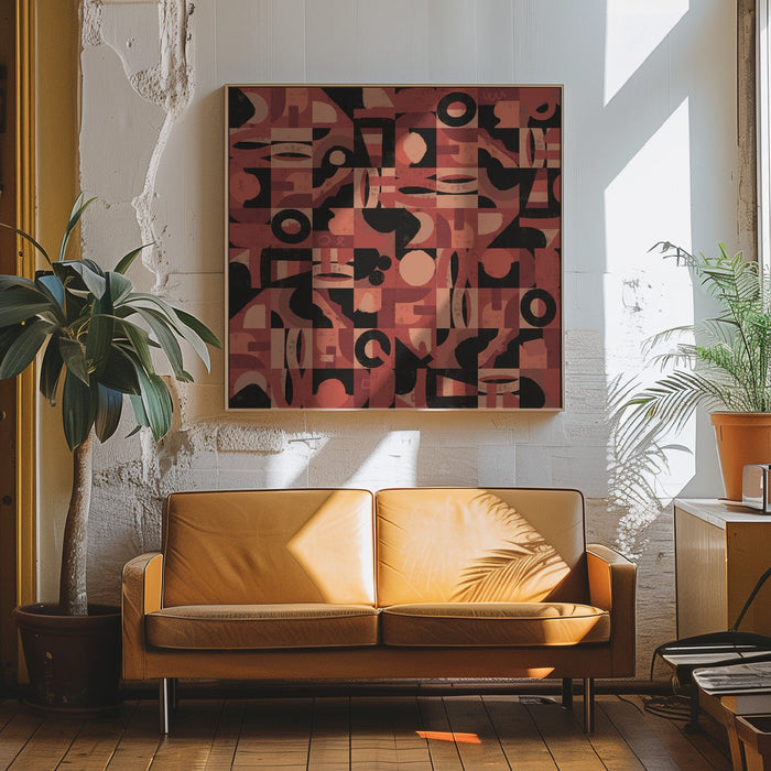 Mid Century Grid Pattern Nine Square Canvas Art