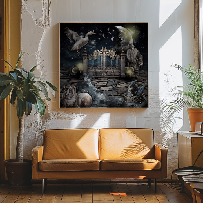 Maciej and his elf's treasure Square Canvas Art Print