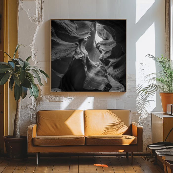 MONOCHROME ANTELOPE CANYON Rock Formation Square Canvas Art Print