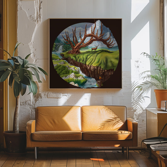 Father Deer Square Canvas Art Print