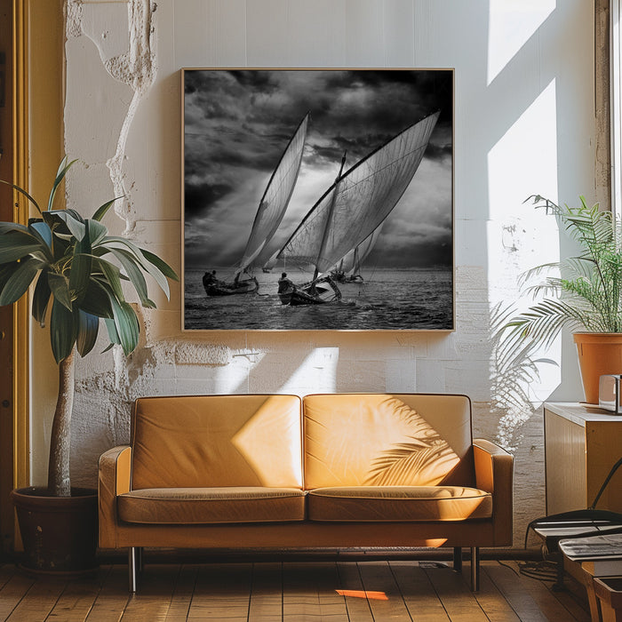 Sailboats and Light Square Canvas Art Print