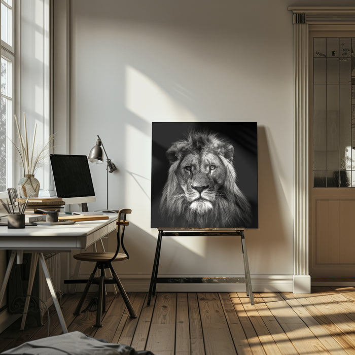 Young Male Lion Square Canvas Art Print