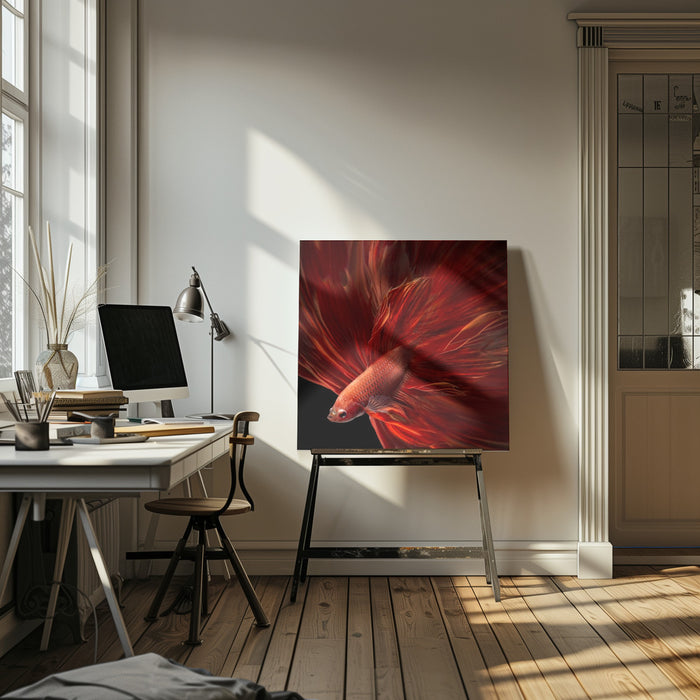 Red Fire Bettafish Square Canvas Art