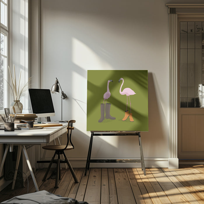 Fashion Flamingos Square Canvas Art