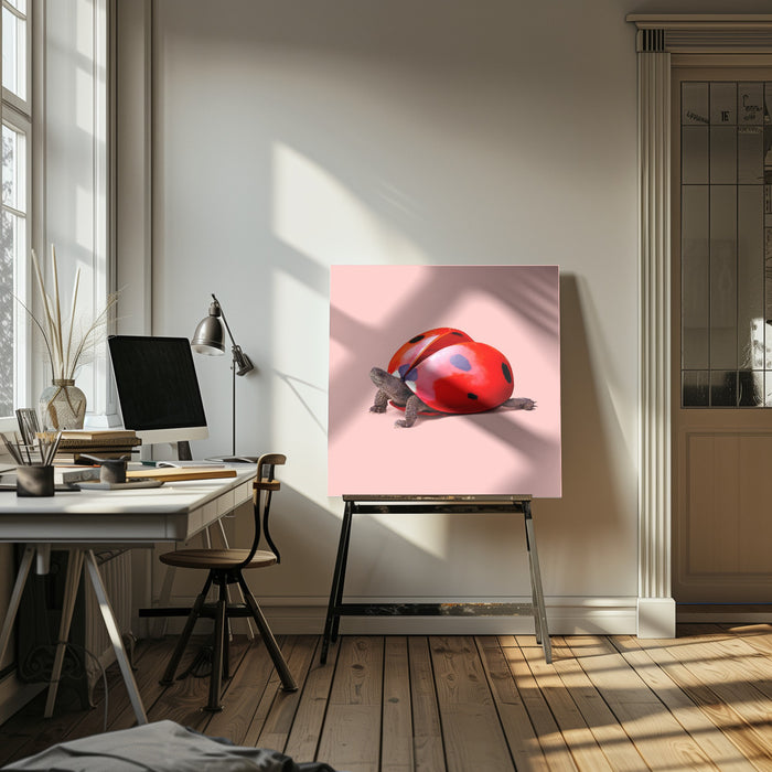 Ladybug Turtle Square Canvas Art Print