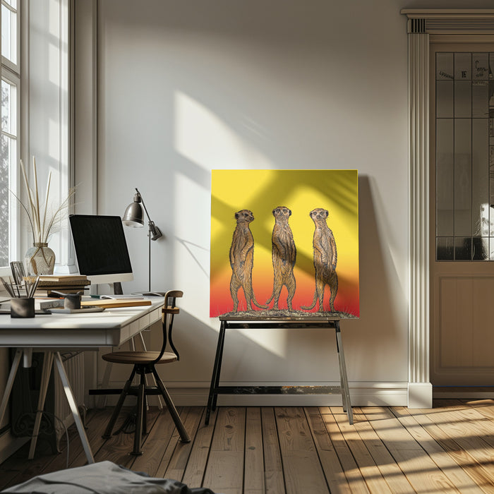 Meerkat Gang at Sunset Square Canvas Art