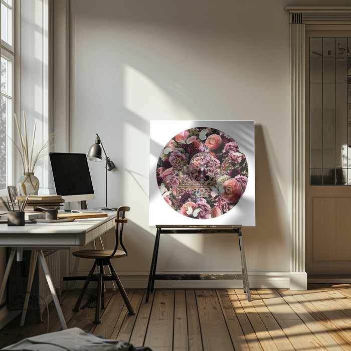 Paisley Blooms &amp; Crow Square Canvas Art Print