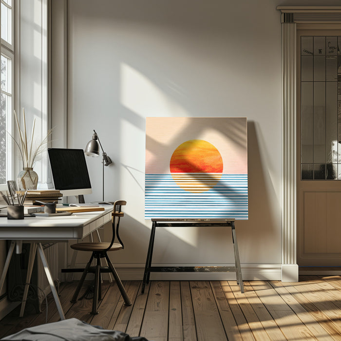 Minimalist Sunset 2 Square Canvas Art Print