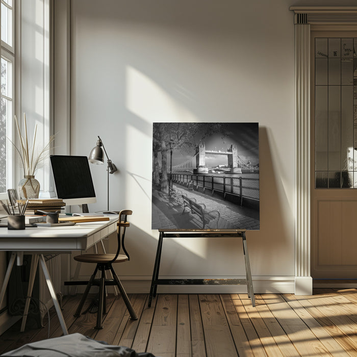 LONDON Thames Riverside &amp; Tower Bridge Square Canvas Art Print