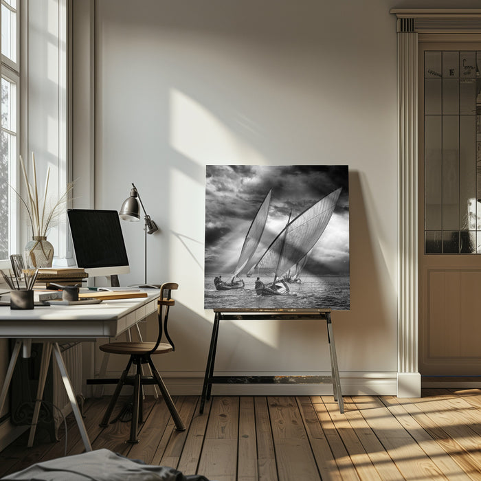 Sailboats and Light Square Canvas Art Print