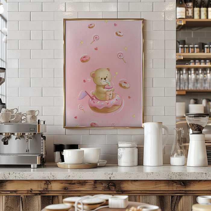 Teddy Bear and Donut cake Framed Art Modern Wall Decor