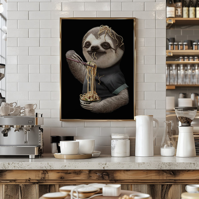 SLOTH EATING NOODLE Framed Art Modern Wall Decor