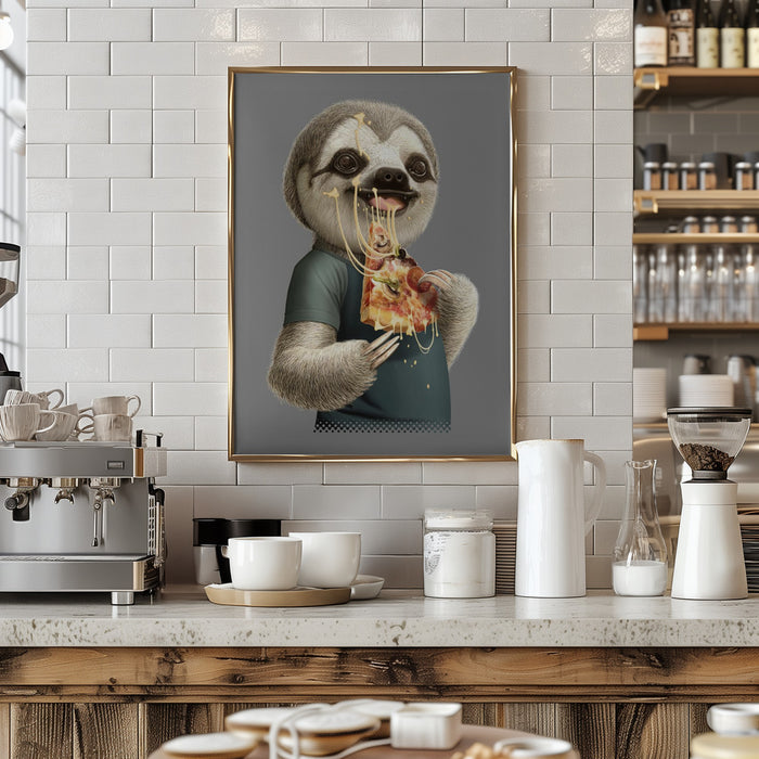 sloth eat pizza Framed Art Wall Decor