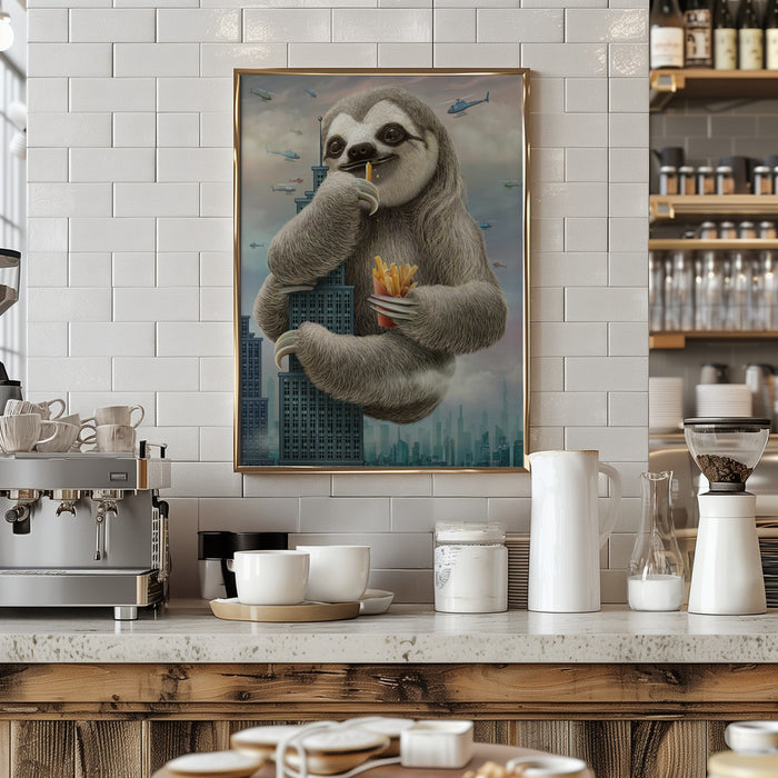 sloth climbing a building Framed Art Modern Wall Decor