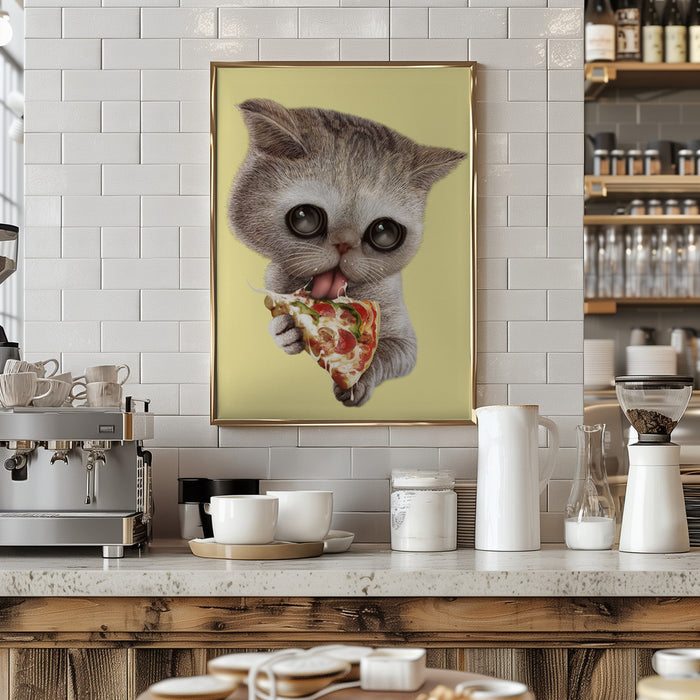 cat loves pizza Framed Art Wall Decor