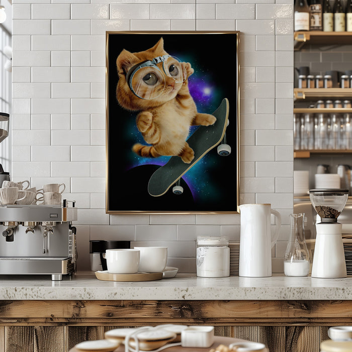 cat on skateboard Framed Art Wall Decor