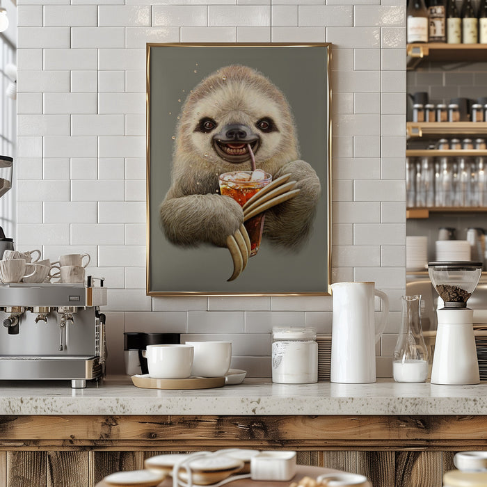 sloth and soft drink Framed Art Modern Wall Decor