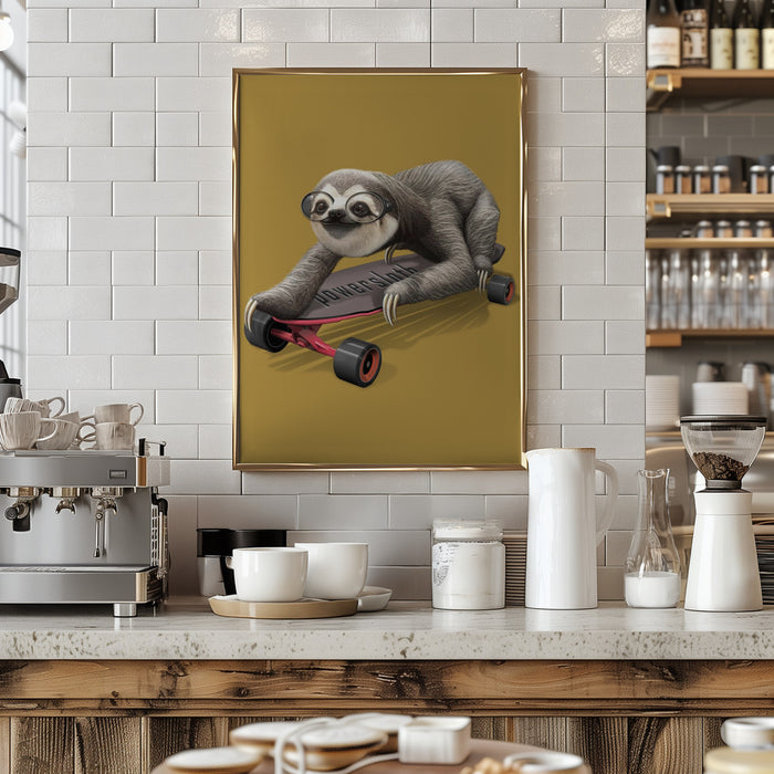 sloth on skateboard Framed Art Wall Decor