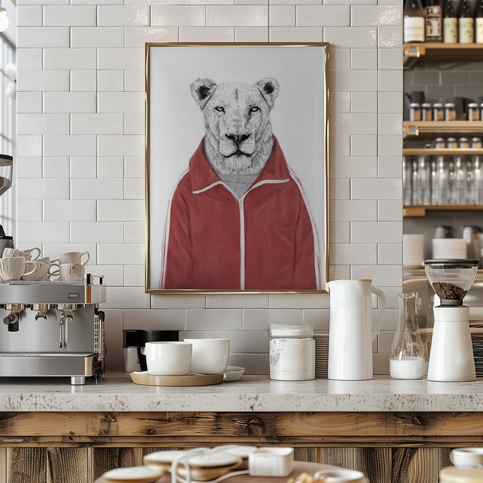 Sporty Lion Framed Art Wall Decor