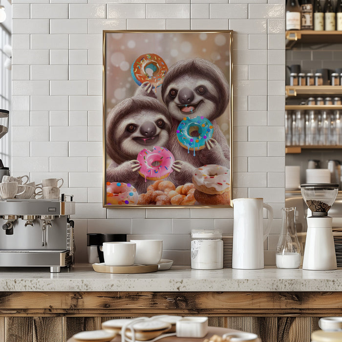 SLOTHS EATING DONUTS Framed Art Modern Wall Decor