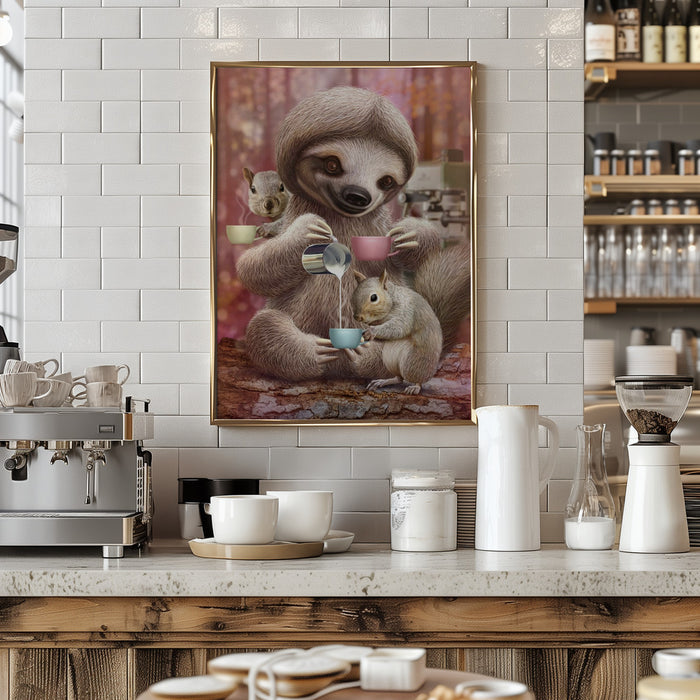 SLOTH THE BARISTA Framed Art Modern Wall Decor