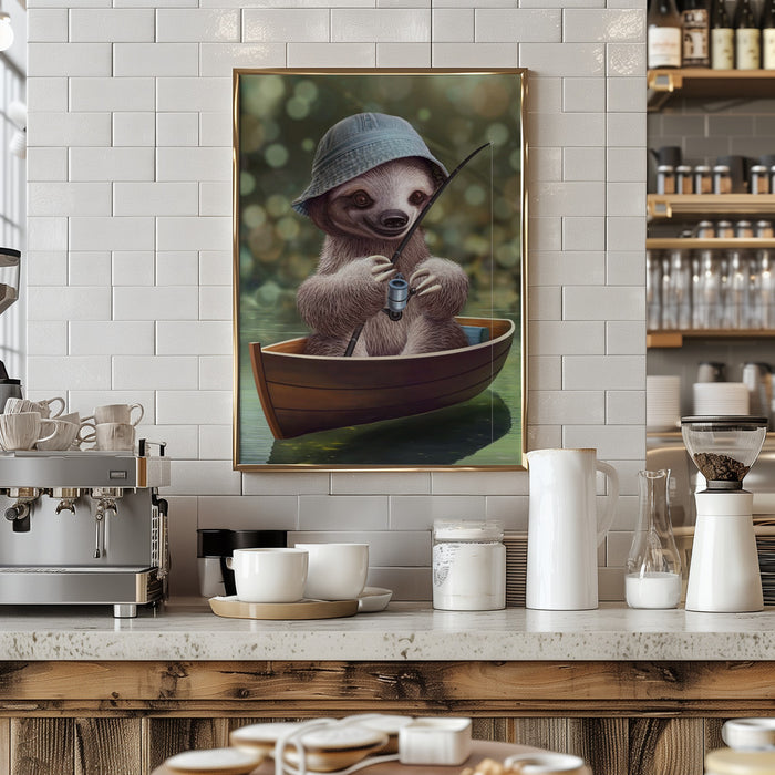 SLOTH GO FISHING Framed Art Wall Decor