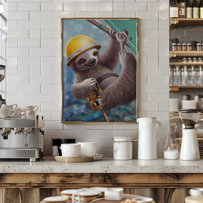 SLOTH CONSTRUCTION WORKER Framed Art Modern Wall Decor