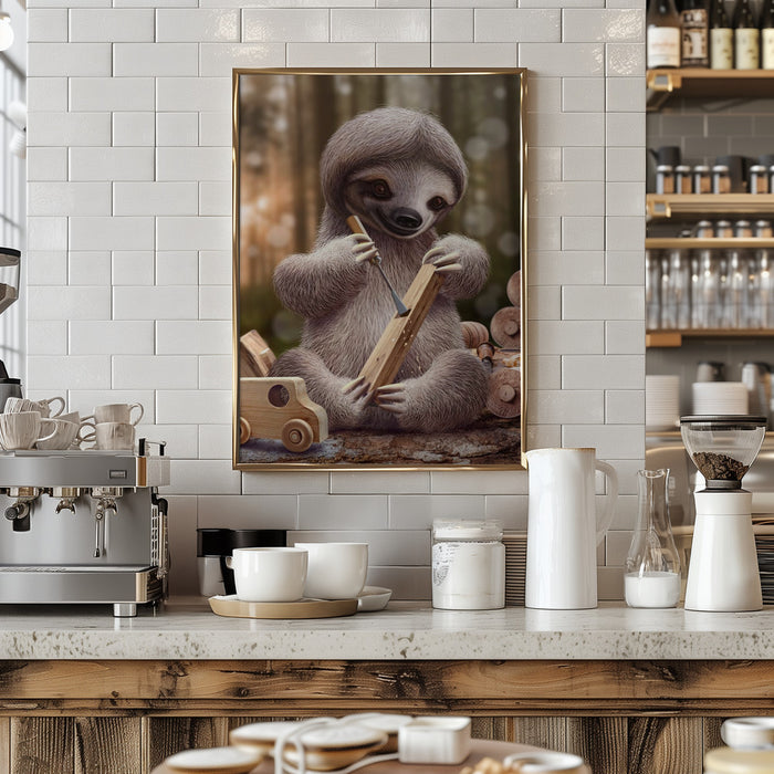 SLOTH THE TOY MAKER Framed Art Wall Decor