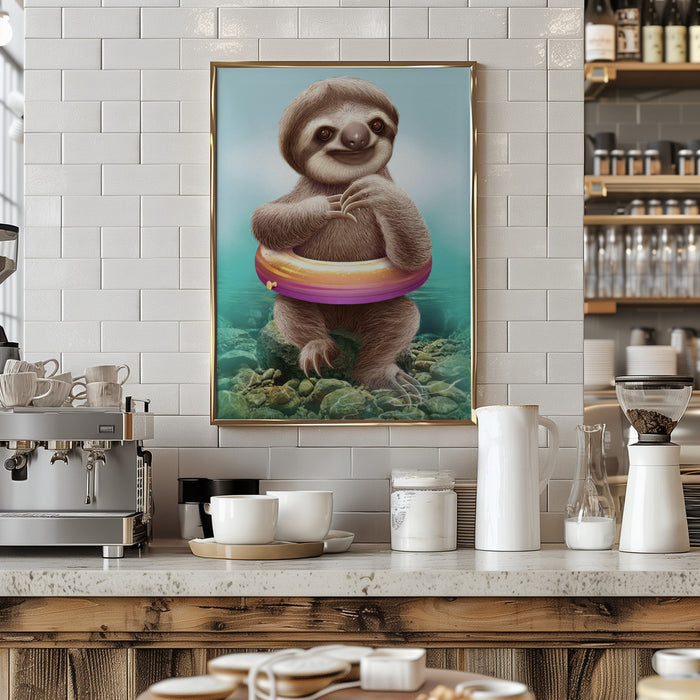 YOUNG SLOTH WITH BUOY Framed Art Modern Wall Decor