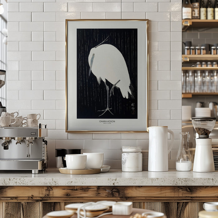 Egret In The Rain Framed Art Modern Wall Decor