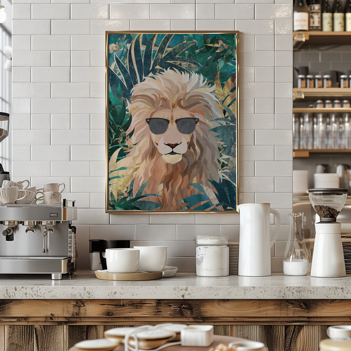 Cool Tropical Lion in Sunglasses Framed Art Modern Wall Decor