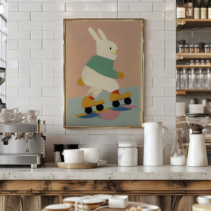 Skating Bunny Framed Art Modern Wall Decor