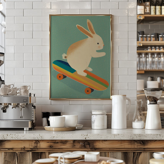 Bunny On Skateboard Framed Art Modern Wall Decor