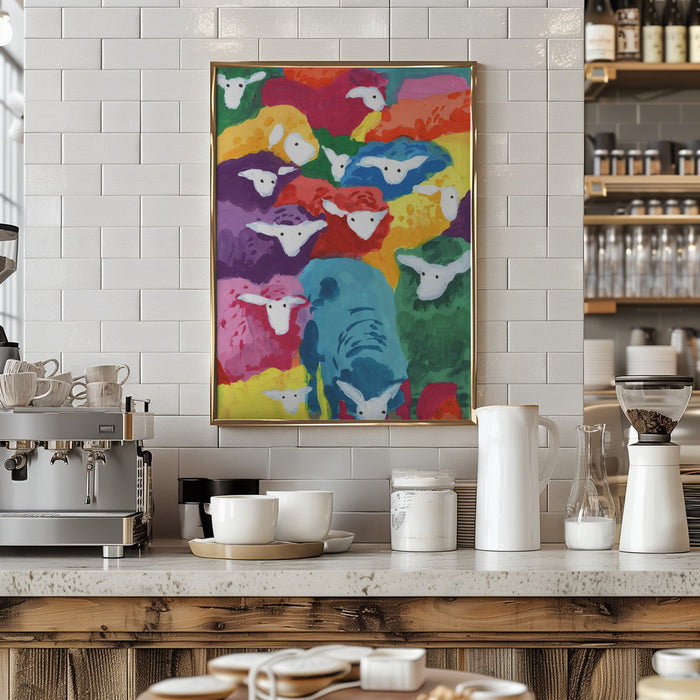 Colorful Sheep Cocktail Framed Art Wall Decor