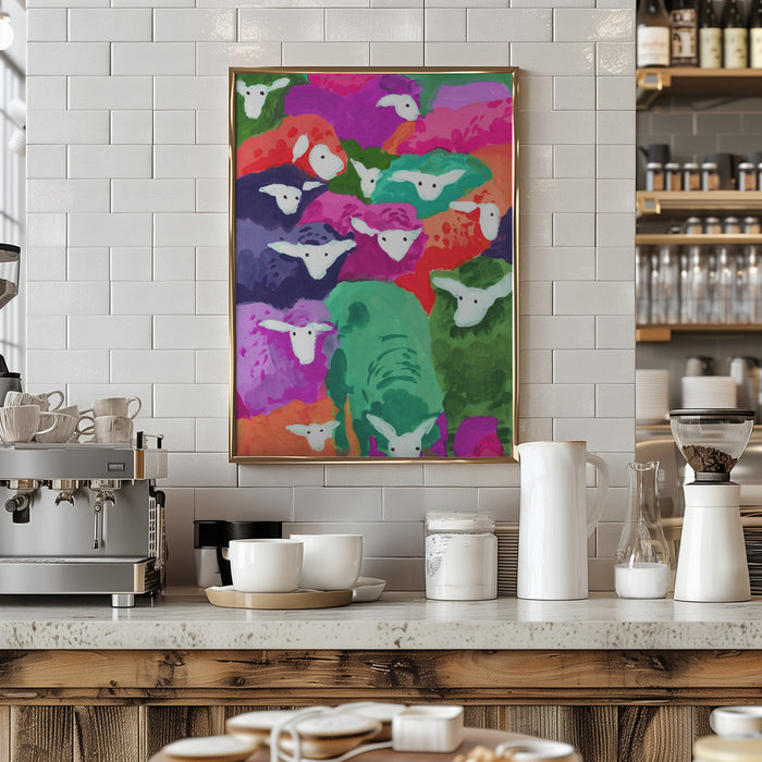 Colorful Sheep Cocktail Tropical Framed Art Wall Decor