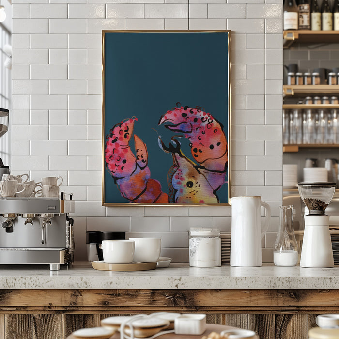 Lobster On Dark Blue Framed Art Wall Decor