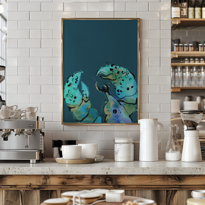 Azure Lobster On Dark Blue Framed Art Wall Decor