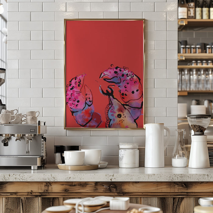 Rainbow Lobster On Red Framed Art Wall Decor