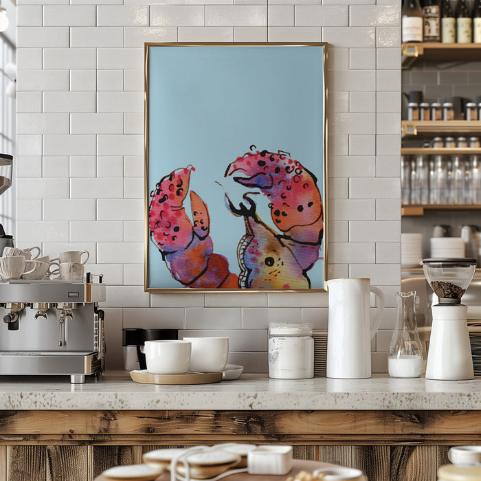 Lobster On Blue Framed Art Wall Decor