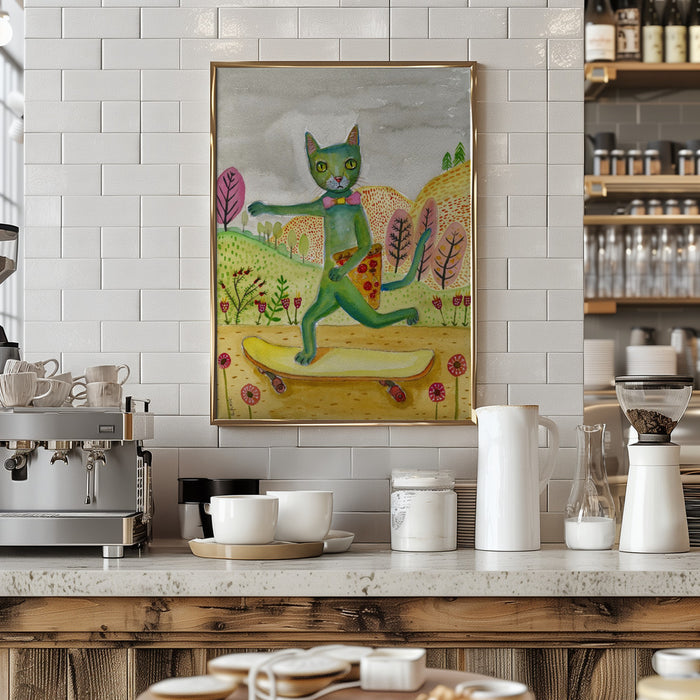 Pizza Cat Framed Art Wall Decor