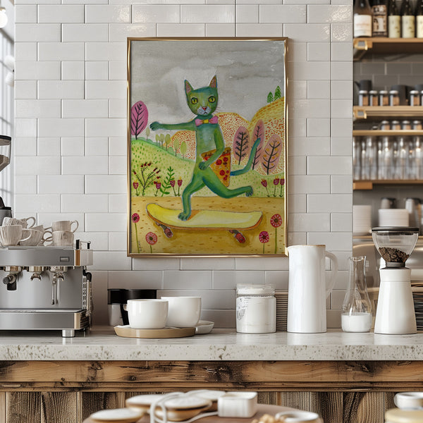 Pizza Cat Framed Art Modern Wall Decor