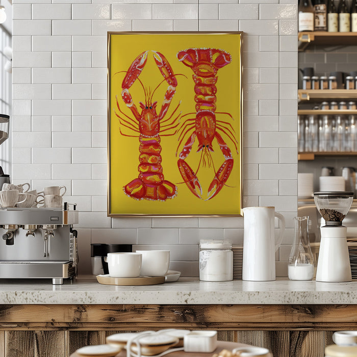 Langoustines On Yellow Framed Art Wall Decor