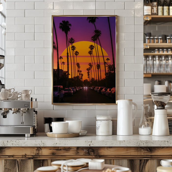 Retro Sunset Framed Art Modern Wall Decor