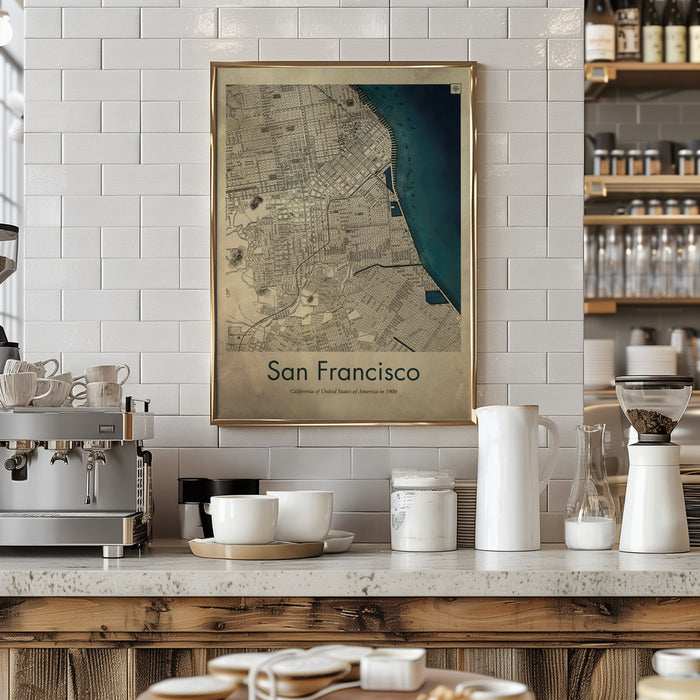 San Francisco retro map Framed Art Wall Decor