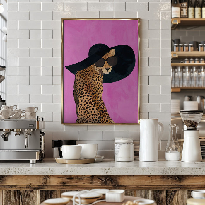 Cheetah Hat Pink Framed Art Wall Decor