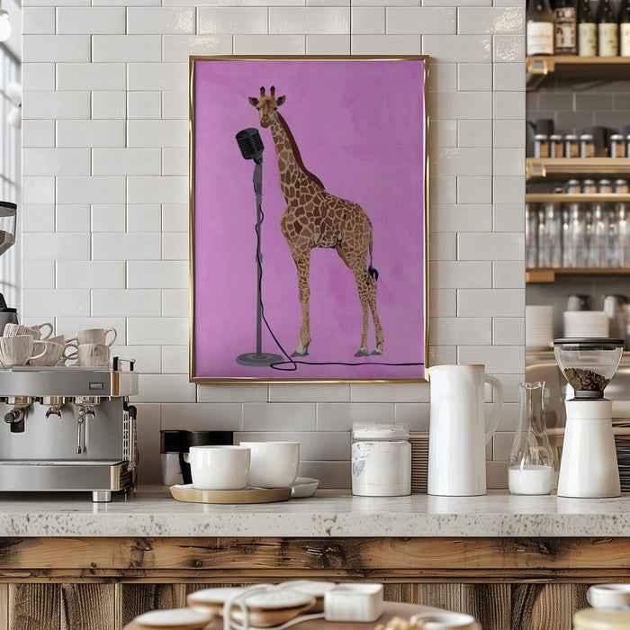 Giraffe Microphone Pink 01 Framed Art Wall Decor