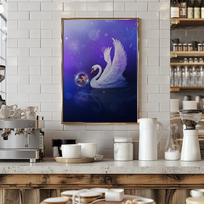 Dark Purle Swan Framed Art Wall Decor